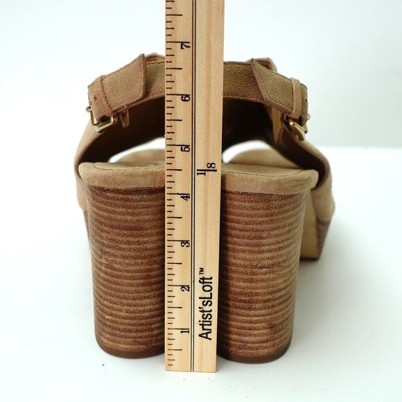 Michael Kors Piper Platform Tan Suede Peep Toe Block Heel Sandals Size 10 - Picture 3 of 7